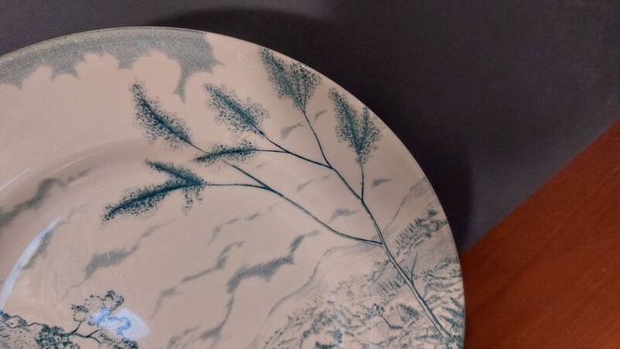 Fabulous Vintage Arklow Pottery Teal and White 9 Inch Wall Plate in an Unusual Landscape Pattern with a Castle Ruin