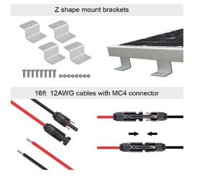 200W, 12V Solar Panel Kit with 20 A Solar Charge Controller and 5 m Solar Cable and Z Mounts for RV Boat Motor-home