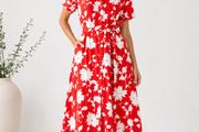 NEW red and white floral shirt dress: Size 14