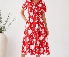 NEW red and white floral shirt dress: Size 14