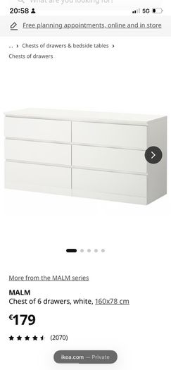 MALM Chest of 6 drawers, white, 160x78 cm WHITE