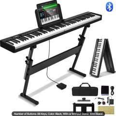 88 Keys Foldable Piano Keyboard, Bluetooth & MIDI, Portable Digital Electronic