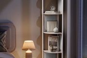 5 Tier Corner Shelf Bookcase with Rattan Side Panels Standing Shelf Metal Frame for Living Room Bedroom Study Kitchen 12.5 x 12.5 x 61.4 inch