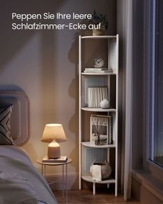 5 Tier Corner Shelf Bookcase with Rattan Side Panels Standing Shelf Metal Frame for Living Room Bedroom Study Kitchen 12.5 x 12.5 x 61.4 inch