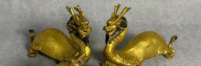 2 Chinese Dragons - Gilt Bronze