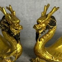 2 Chinese Dragons - Gilt Bronze