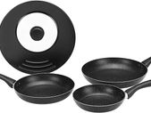 4-Piece Aluminum Non-Stick Induction Frying Pan Set - with Universal Cover, PFOA&BPA Free - 20, 24, 28 cm