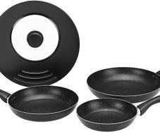4-Piece Aluminum Non-Stick Induction Frying Pan Set - with Universal Cover, PFOA&BPA Free - 20, 24, 28 cm