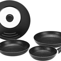 4-Piece Aluminum Non-Stick Induction Frying Pan Set - with Universal Cover, PFOA&BPA Free - 20, 24, 28 cm