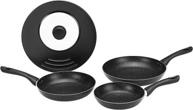 4-Piece Aluminum Non-Stick Induction Frying Pan Set - with Universal Cover, PFOA&BPA Free - 20, 24, 28 cm
