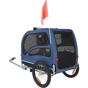 Dog Bike Trailer, Supports up to 100 lbs, Pet Cart Bicycle Carrier, Easy Folding Frame with Quick Release Wheels, Universal Bicycle Coupler, Reflectors, Flag, Collapsible to Store, Blue/Black