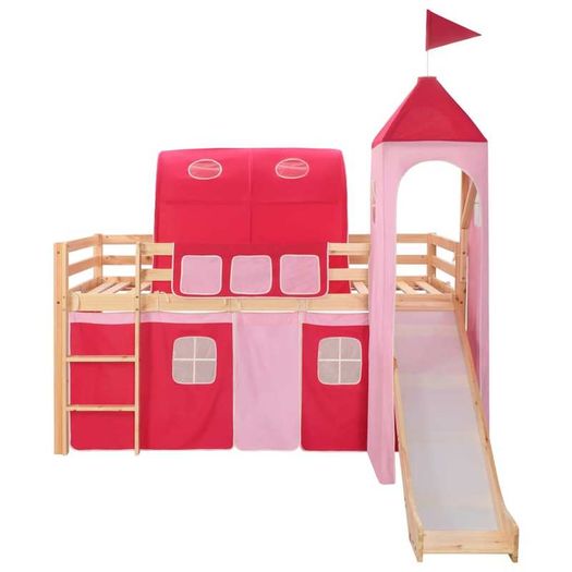 Childrens Loft Bed Frame with Slide & Ladder Pinewood 208x230cm