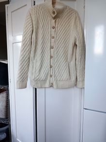 Carraigdonn Cream Aran Cardigan Cotton Lined 16 New.