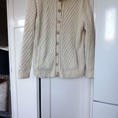 Carraigdonn Cream Aran Cardigan Cotton Lined 16 New.