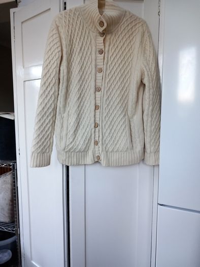 Carraigdonn Cream Aran Cardigan Cotton Lined 16 New.