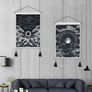 (Pack of 2) Moon and Star Tapestry Ocean Wave Black and White Tapestry Wall Hanging for Room (35 x 50cm) Image 2
