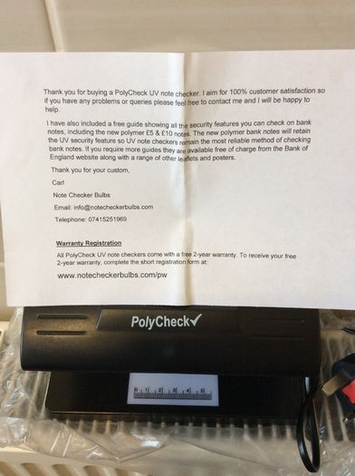 Polycheck Bank Note Checker. 9 Watts Ultra Violet Bank Note Checker.