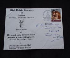 High Knight Templars of Ireland - Masonic First Day Cover , 1986