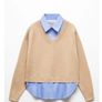 Mango Combined Knit Jumper and Shirt Mock Layer Top   Size XL UK 14 Image 2