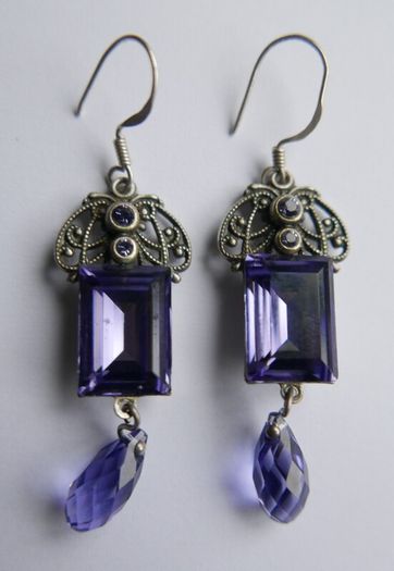 Vintage Sterling Silver 925 Dainty Violet Crystal and Silver Earrings 8,8g