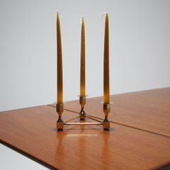 Triangular Brass Candelabra by Lars Bergsten for Gusum, Sweden, 1960s.
