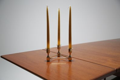 Triangular Brass Candelabra by Lars Bergsten for Gusum, Sweden, 1960s.