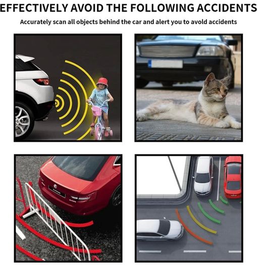 Car Auto Vehicle Reverse Backup System with 4 Parking Sensors Distance Detection Radar + LED Distance Display + Sound Warning - Black (FREE POSTAGE)