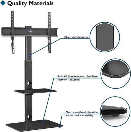 Universal Floor TV Stand for 30-70 inch LED OLED LCD Plasma Flat Curved Screens, Height Adjustable Tall TV Stand with 2-Tier Tempered Glass Shelves up to 40KG