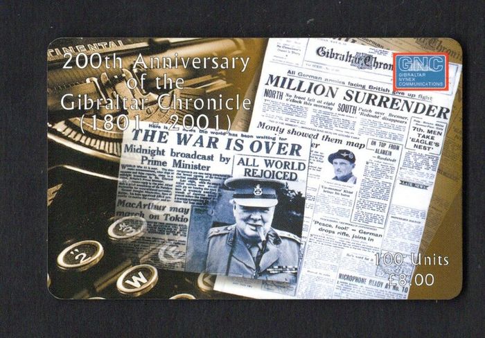 2001 Gibraltar 100 unit War Years (Gemplus - GEM5 (Red)) Phonecard