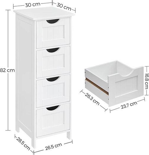 Bathroom Floor Storage Cabinet, Bathroom Storage Unit with 4 Drawers, Bathroom Cabinet Freestanding, 30 x 30 x 82 cm, for Living Room, Dining Room, Kitchen, Modern Style (FREE SHIPPING)