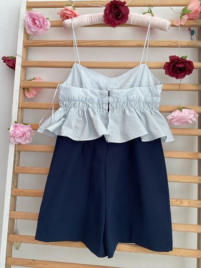 dress Zara size medium dress front playsuit back navy with blue frilled top