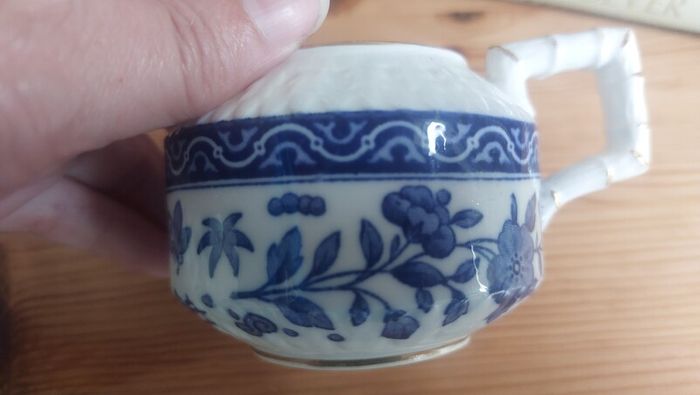 Exquisite Rare Beautifully Shaped and Patterned Blue & White Antique Milk Creamer and Matching Lidded Sugar Bowl by Edwin James Drew Bodley, in the Worchester Pattern Registered 1876, Circa 1875 - 1892