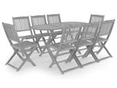 9 Piece Garden Dining Set Solid Acacia Wood Grey