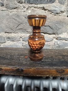 Handcrafted Wooden Vase - Carved Grape Motif