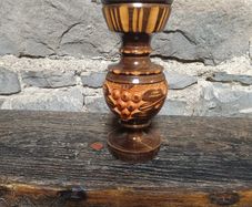 Handcrafted Wooden Vase - Carved Grape Motif