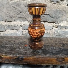 Handcrafted Wooden Vase - Carved Grape Motif