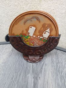 6 Leather Coasters in Leather Caddy