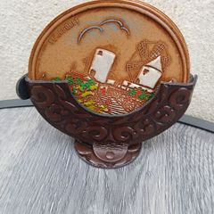 6 Leather Coasters in Leather Caddy