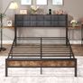 King Size Bed Frame with Storage Headboard,Kingsize Bed Frame Upholstered with Charge Station & Ergonomic Headboard,Removable Bedside Shelf,Easy Assemly,Heavy Duty Metal Slats,Black + Grey Image 4