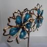 Gold & Teal Sakura Blossom Floral Statement Earrings Image 10