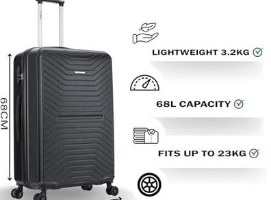 Medium Suitcase 4 Wheel Lightweight Luggage Hard Shell ABS Travel Case Hold Check in Fits 15kg - 20kg Medium Size + 3 Digit Lock + Telescopic Handle 67 Litre Capacity