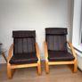Set of 2 Brown leather and wood Bent Wood Easy Chairs and matching footstools Image 2