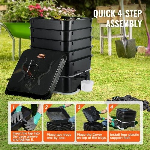 5-Tray Worm Composter, 50 L Worm Compost Bin Outdoor and Indoor, Sustainable Design Worm Farm