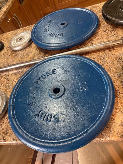 100kg Lifetime Gym Metal Weights Set And 7kg Solid Steel Barbell!