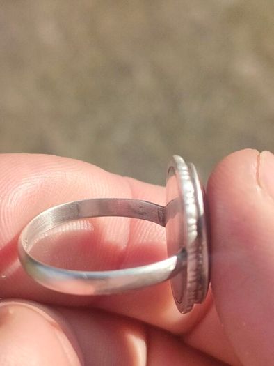 Mid Century Large Oval Cabochon Agate Sterling Silver Ring