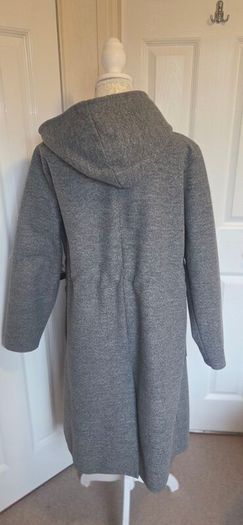 Grey Hooded Wool Look Midi Coat Jacket Oversized Minimalist Winter UK 12