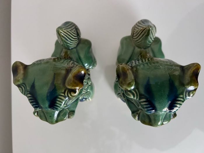 Two vintage Foo dogs in beautiful green glaze
