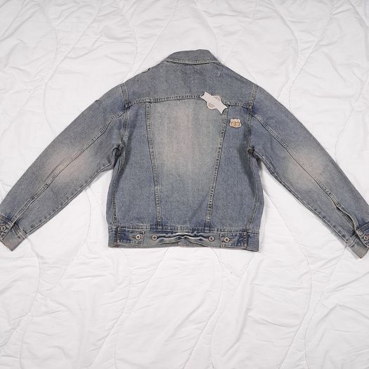 Superfly Patched Distressed Blue Denim Trucker Jacket Size L