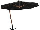 Hanging Parasol with Pole Black 3.5x2.9 m Solid Fir Wood