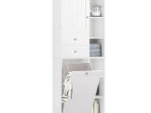 Bathroom Cabinet Tall white with fold out laundry collector bag